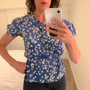 Sonia Rykiel blue silk polka dotted blouse. Beautiful details and fit. FR sz 36